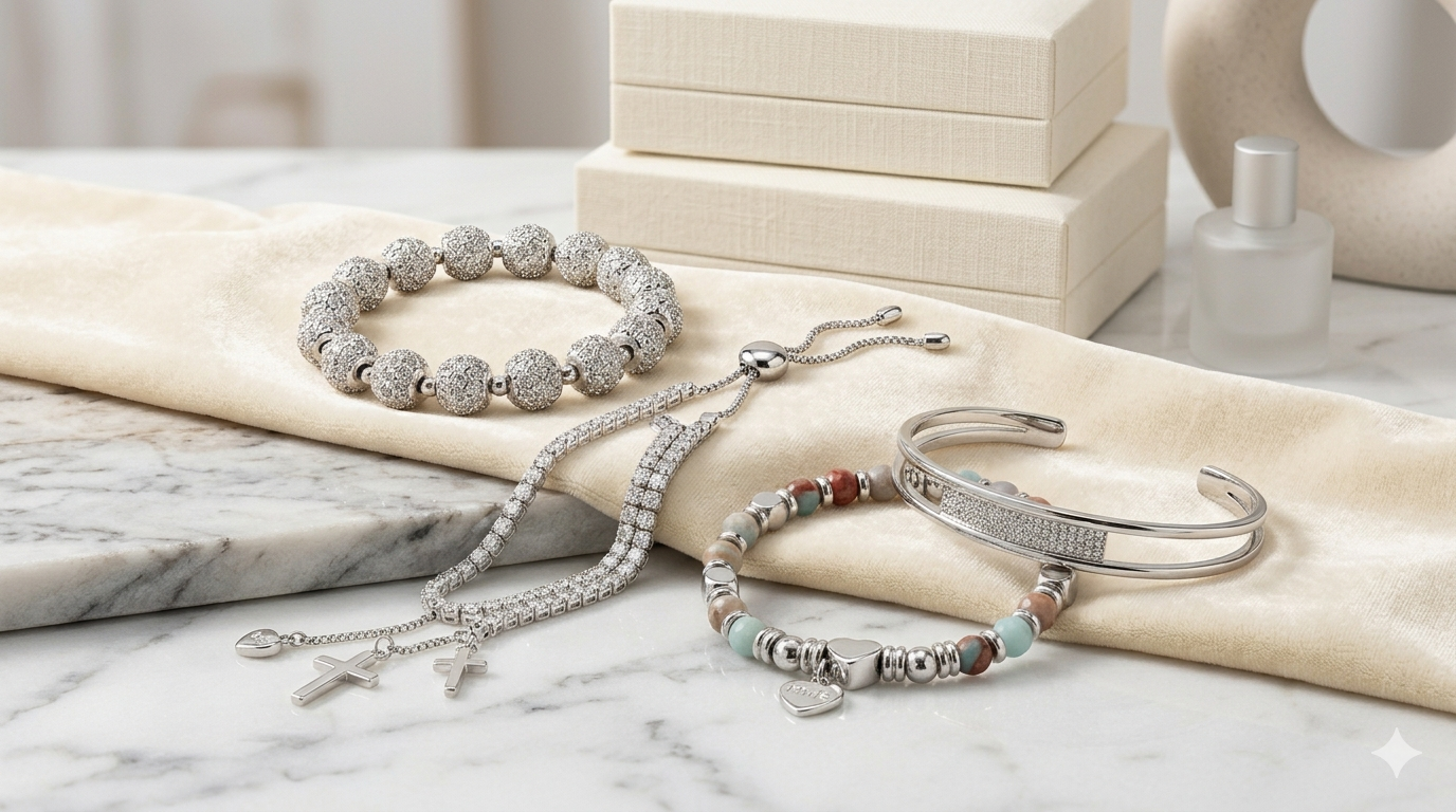 Explore Nura Label's curated bracelets collection. Shop handcrafted bolo sliders, gemstone beads, crystal cuffs, and paved spheres. Quiet luxury, globally shipped.
