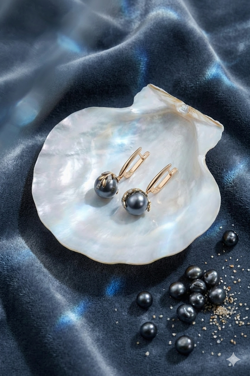 Elegant long drop earrings featuring a deep black pearl accent and a textured 18K gold-plated S925 silver knot detail by Nura Label.