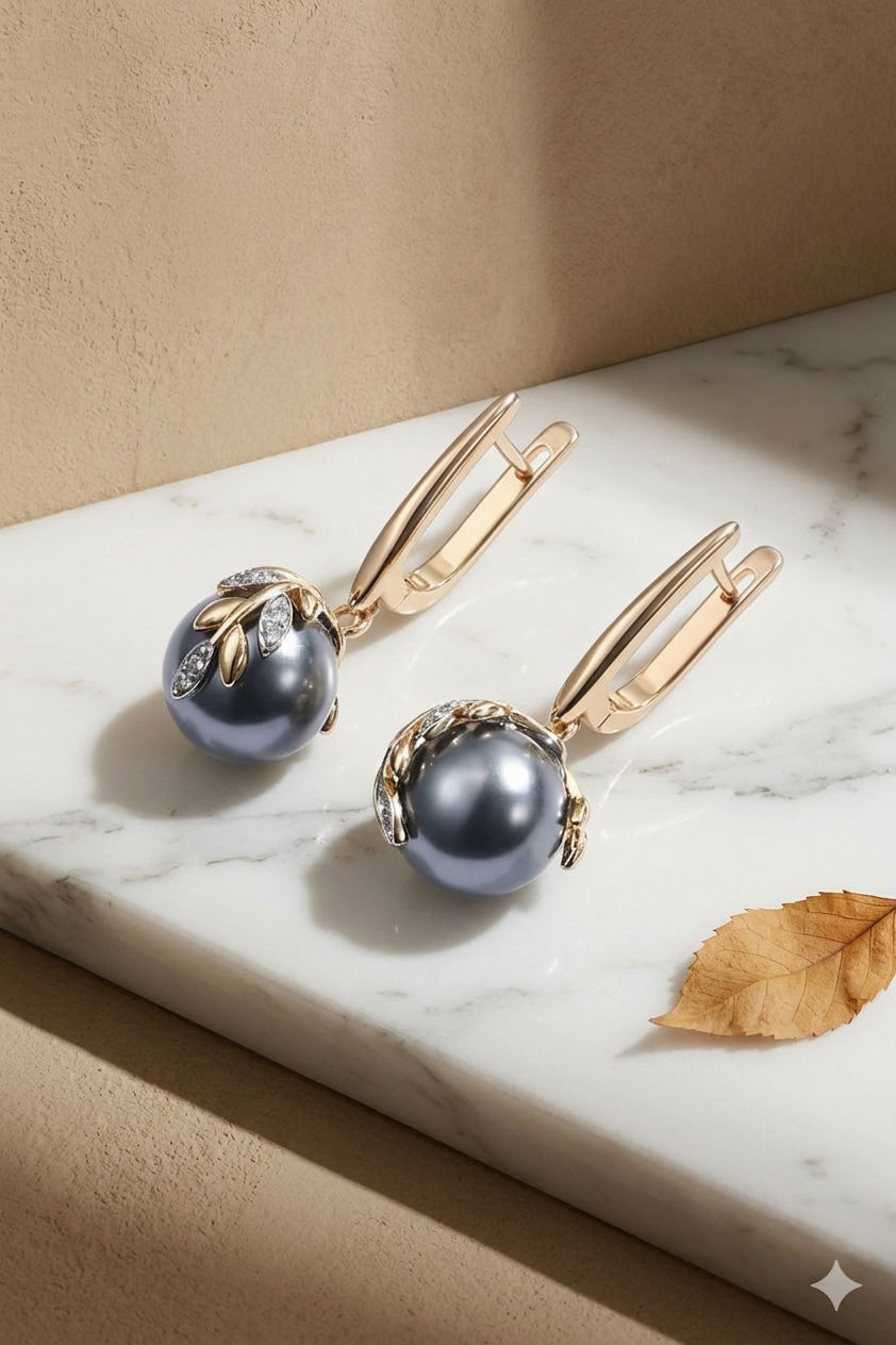 Elegant long drop earrings featuring a deep black pearl accent and a textured 18K gold-plated S925 silver knot detail by Nura Label.