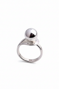 Minimalist 925 sterling silver ring with a large smooth polished sphere on a vintage band by Nura Label.