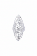 Intricate 925 sterling silver filigree shield ring featuring a hollow-out floral lace pattern, handcrafted statement jewelry by Nura Label.