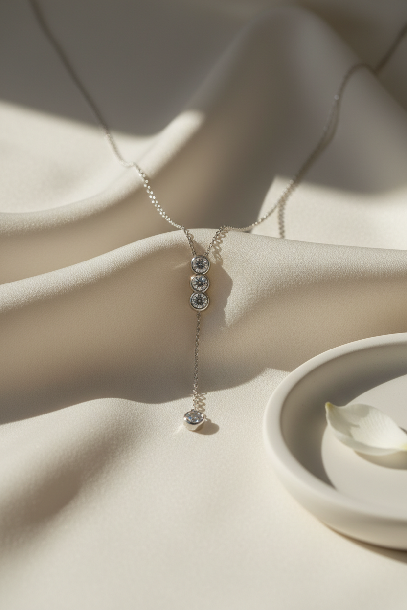The Riviera Moissanite Tennis Necklace with classic 3mm brilliant-cut stones set in solid 925 sterling silver.