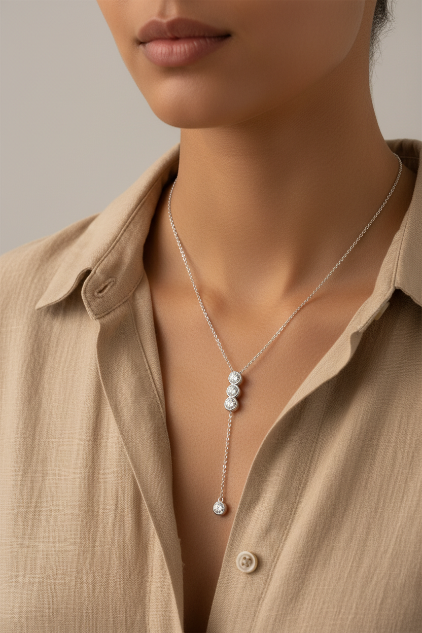 The Riviera Moissanite Tennis Necklace with classic 5mm brilliant-cut stones set in solid 925 sterling silver.