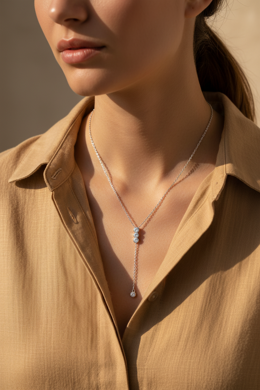 The Riviera Moissanite Tennis Necklace with classic 3mm brilliant-cut stones set in solid 925 sterling silver.