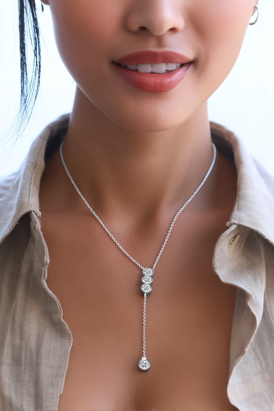 The Riviera Moissanite Tennis Necklace with classic 5mm brilliant-cut stones set in solid 925 sterling silver.
