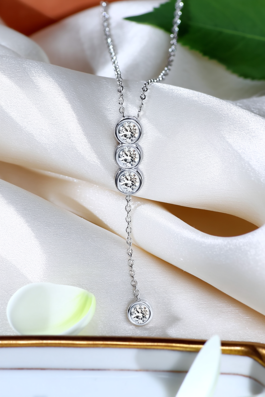 The Riviera Moissanite Tennis Necklace with classic 5mm brilliant-cut stones set in solid 925 sterling silver.